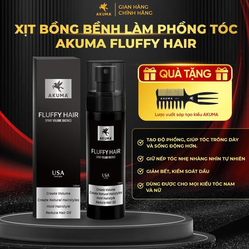 Ảnh Xịt bồng bềnh AKUMA FLUFFY HAIR 120ml - Làm phồng tóc, kiềm dầu ngăn ngừa bết tóc, dùng cho cả nam và nữ. 1
