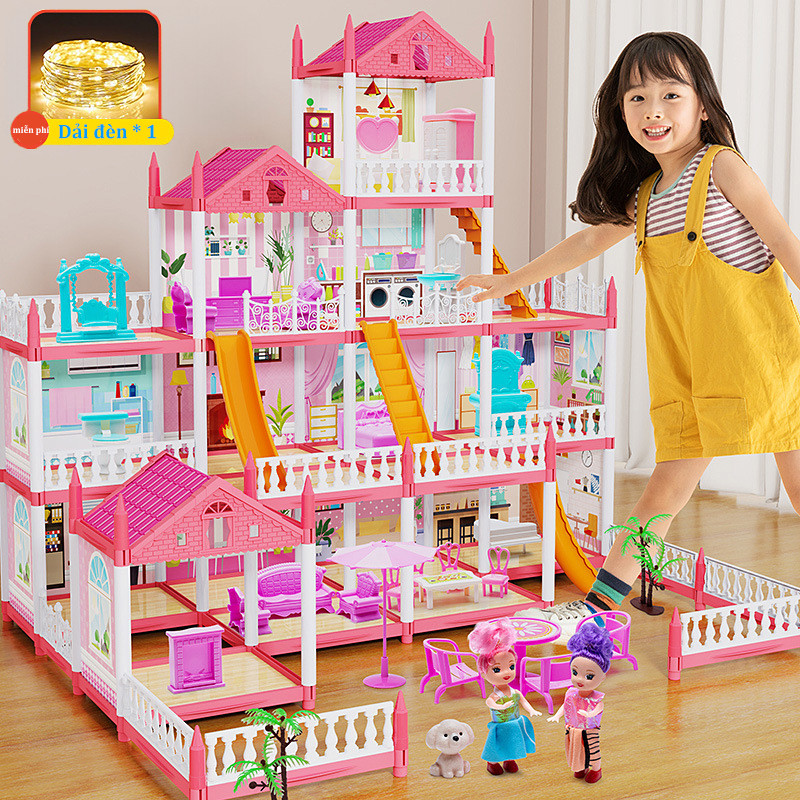 Mô hình đồ chơi lắp ghép nhà búp bê cho bé gái màu hồng,Tự do xây dựng, Rèn luyện kỹ năng tư duy của con bạn