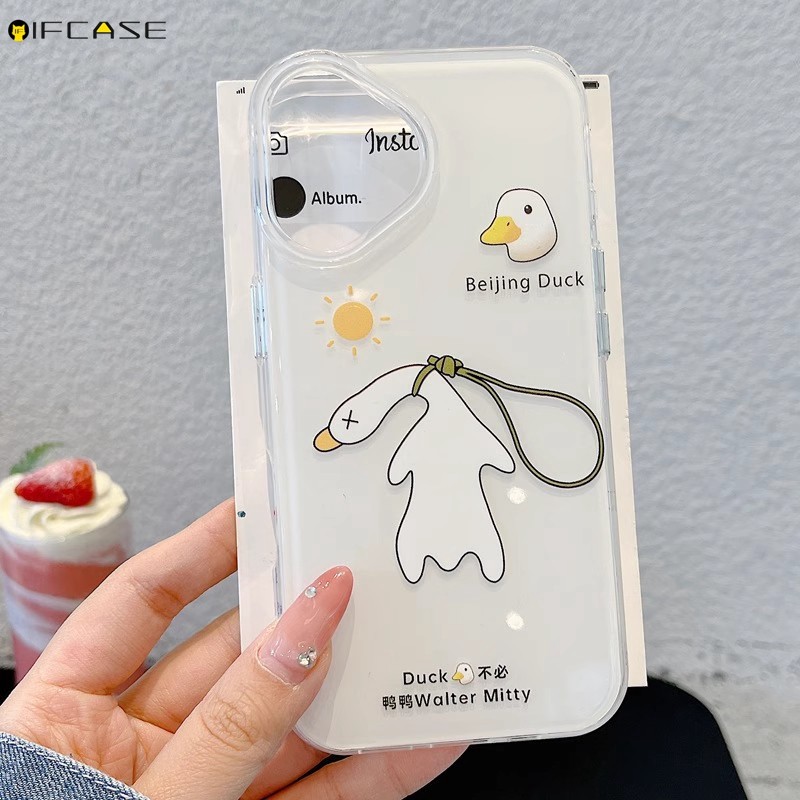 Dành Cho Samsung Galaxy A57 A37 A73 A72 A71 A56 A55 A54 A53 A52 A52s A51 A50 A50s A30s A30 A20 A20s A21s Ốp Điện Thoại Có Stereo Trắng Ngộ nghĩnh Mặt Dây Chuyền Vịt Dây Vỏ Trắng