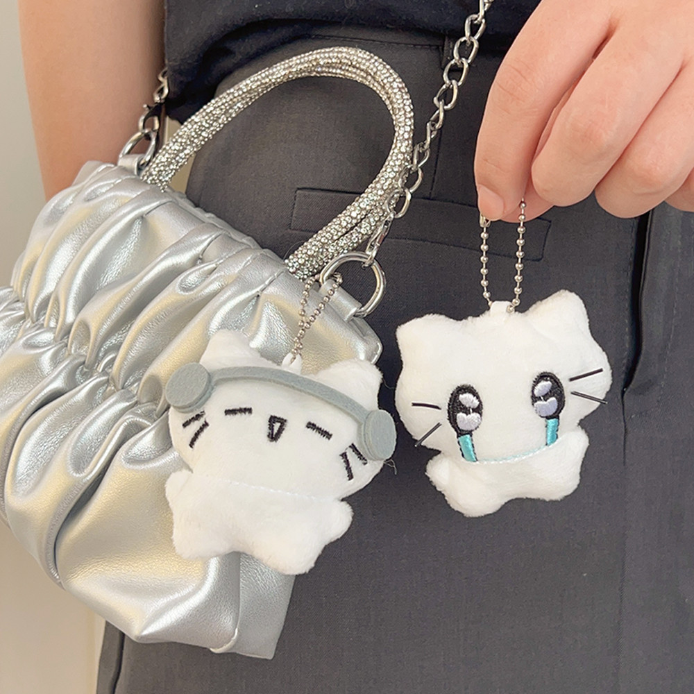 1/2 miếng Mini Khóc Cat Plush Doll Mặt dây chuyền - Dễ thương Tai nghe Kitten Couple Key Clasp