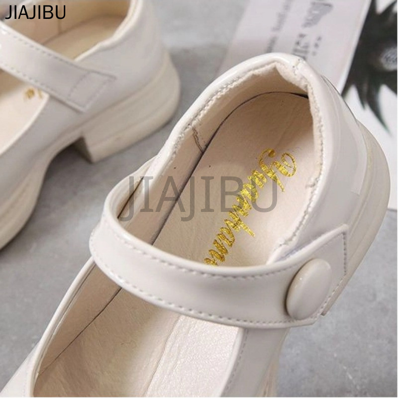 Giày Thời Trang Trẻ Em Korean Fashion Kids Anti-slip Beige/black Round Toe Platform Mary Jane Small Leather Shoes for School Giày Búp Bê Đế Mềm Phong Cách Công Chúa Lolita Dễ Thương Của Nhật Bản Giày Bệt Đế Dày Màu Trơn Phong Cách Anh Cổ Điển