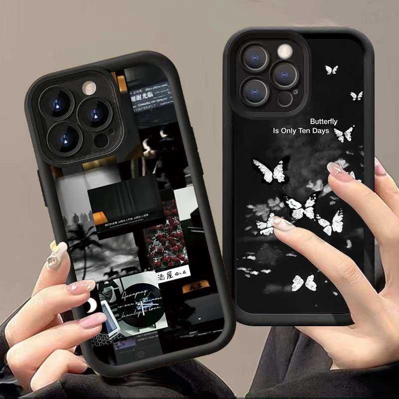 Vỏ Tương Thích Cho iPhone 16 15 Pro Max 11 13 14 12 Pro Cho iPhone 7 8 Plus XS Max X XR SE2022 Dễ Thương Vintage Nhãn Hoa Bướm Silicon Mềm Mờ Chống Sốc