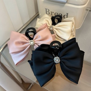 Kẹp tóc nơ Rhinestone satin khí chất Dongdaemun phong cách Hàn Quốc