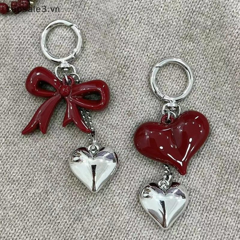 # Vn # Tính Khí Đơn Giản Nơ Đỏ Trái Tim Acrylic Móc Khóa Mặt Dây Chuyền Dành Cho Nữ Bé Gái Ba Lô Đa Năng Phụ Kiện Trang Trí Quà Tặng.