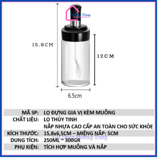 Combo 5 Hũ đựng gia vị  thuỷ tinh kèm muỗng - Lọ đựng gia vị chất liệu thủy tinh kèm thìa - Phương Trang