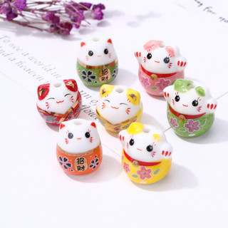 Màu Mới Mèo May Mắn Mèo Dễ Thương Nhật Bản Gốm Tự Làm Handmade Nhiều Màu Sắc Lỗ Dọc Đầu Mèo Sáng Tạo Vòng Chân