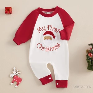 / / -Bộ Áo liền quần dài tay cổ tròn thêu chữ ông già Noel Quần áo Giáng sinh