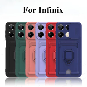 Infinix Hot40 Note40 Smart8 Trượt Ống Kính Máy Ảnh Ví Đựng Thẻ Nhẫn Đứng Ốp Lưng Điện Thoại Infinix Hot Smart Note 40 30 8 Pro Plus HD 4G 5G 40i Chống Vân Tay Bảo Vệ Điện Thoại