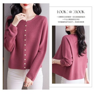 Áo khoác cổ tròn Áo len dệt kim ngắn thời trang hàng đầu Quần áo mùa thu 2024 Phong cách mới Áo khoác ngoài nhỏ dành cho nữ