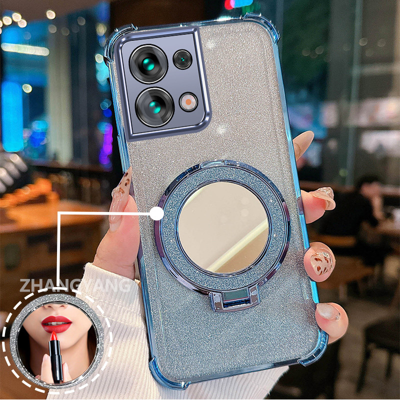 Ốp Lưng Cho OPPO Reno 8 5G Reno 8 Pro 5G Ốp Điện Thoại Lấp Lánh Mạ Điện Bốn Góc Với Các Tính Năng Thẩm Mỹ Và Giá Đỡ Gương TPU Mềm