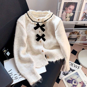 Pháp Nơ Mềm Mại Sáp Áo Len Nữ 2026 Phong Cách Mới Xuân Thu Ren Dệt Kim Cardigan Thiết Kế Hàng Đầu Hợp Thời Trang V250228109
