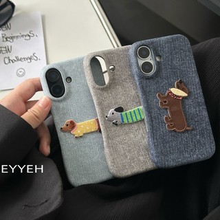 Vintage Giả Da Denim Thêu Con Chó Con Ốp lưng iPhone16 15 14 13 12 12 11 Pro Max Chống Sốc Bảo Vệ Camera Chống Rơi Ốp Lưng Cứng