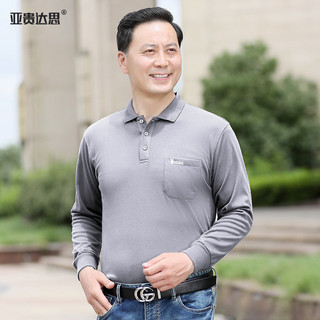Áo phông cotton dày dặn có túi cổ bẻ dài tay cho bố, polo thường ngày rộng rãi nam trung niên và cao tuổi mùa thu