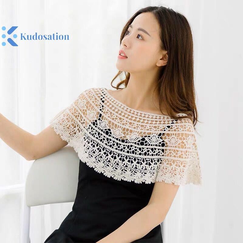 Kudosation Nữ Dệt Kim Rỗng Ra Khăn Choàng Quấn Cưới Cô Dâu Dạ Hội Đầm Ren Khăn Choàng Cưới Hoa Hướng Dương Ren Khăn Shrug Mũi Poncho