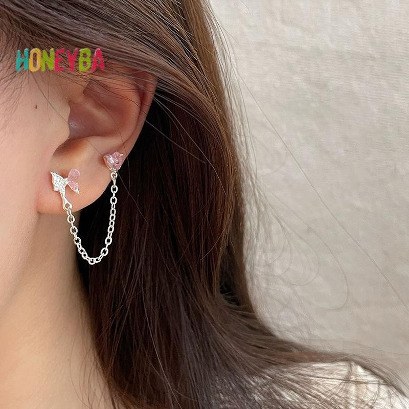 < Honeyba > 6 Bông tai hình trái tim ngọt ngào thời trang dành cho nữ Cô gái Bông tai khí chất thời trang cá tính Phụ kiện trang sức Quà tặng