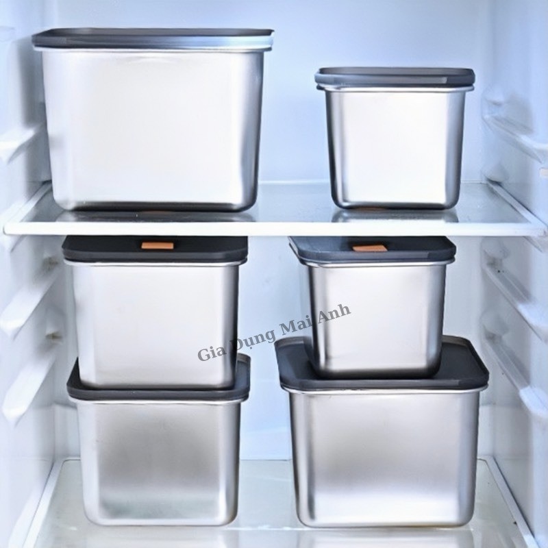 Hộp đựng thực phẩm Inox 304 nắp INOX  có các dung tích 0.9L , 1.5L, 2.2L , 3L , 4L