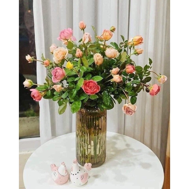 Lọ hoa thủy tinh SẦN 26CM màu hổ phách, phong các pha lê, Lọ dáng trụ sọc