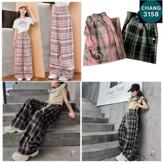 (Bé gái 30-53kg ) Tổng hợp các mẫu quần kẻ caro ống rộng cho bé gái-CHANG 3158