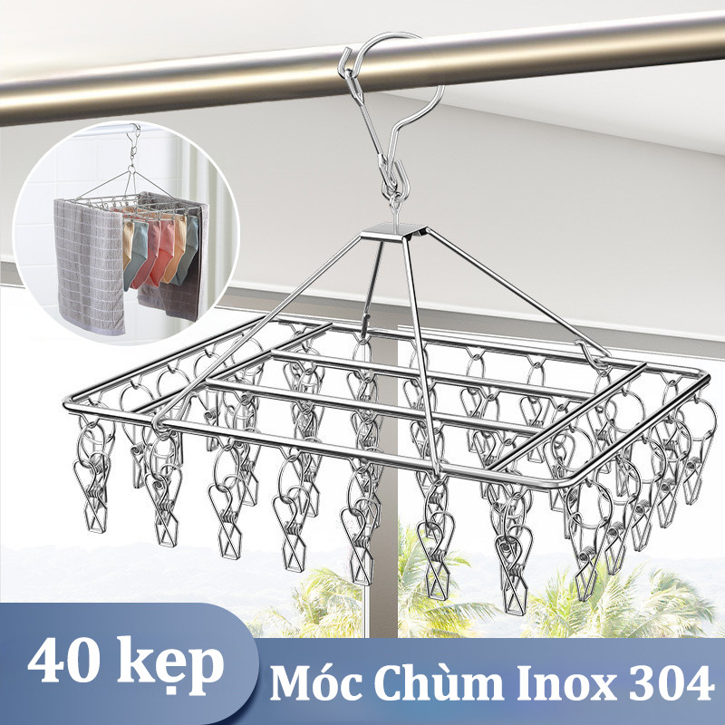 Móc Chùm Inox 304 Cao Cấp Bền Đẹp, Mắc Phơi Quần Áo, Mắc Phơi Quần Áo - 40 kẹp