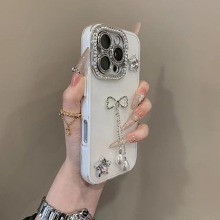 Ốp điện thoại nơ tua rua kim cương giả sang trọng cho iPhone16 15 14 13 12 11Pro Max camera chống sốc đi kèm bảo vệ màng ống kính chống rơi mặt sau mềm