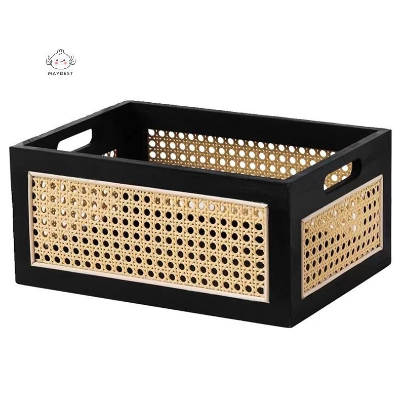 Maybest Hộp Bảo Quản Bằng Gỗ Nguyên Chất Retro Để Bàn Bắt chước Mây Giỏ Sách Đồ Ăn Nhẹ Đồ lặt vặt Hộp Sắp Xếp Mỹ Phẩm Giỏ Trang Trí Nhà {VN}