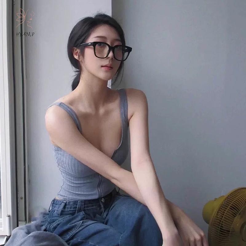 Hnkmp Summer Pure Desire Gợi Cảm Suspender Body Dây Kéo Nữ Cổ Chữ U Áo Ôm Không Tay.