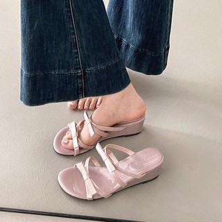 Giày cao gót mũi tròn chunky cho phụ nữ, kiểu dáng slip-on với nơ