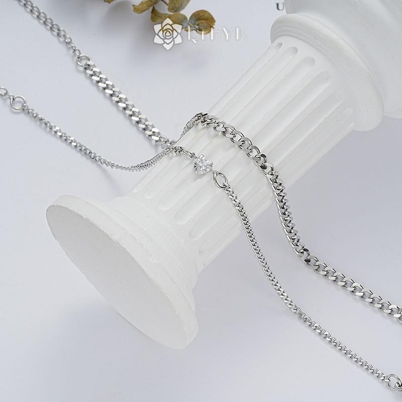 QrhYK Đơn Giản Thời Trang Thép Không Gỉ Vòng Tay Bộ Dành Cho Cặp Đôi Unisex Nam Nữ Tình Yêu Pha Lê Trái Tim Bạc Dây Xích Vòng Tay Trang Sức Quà Tặng Mới