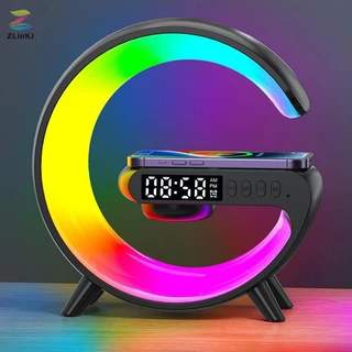 Zlinkj Bộ sạc không dây đa chức năng Đế loa TF RGB Đèn ngủ Trạm sạc nhanh cho IPhone Samsung Xiaomi Huawei Mới