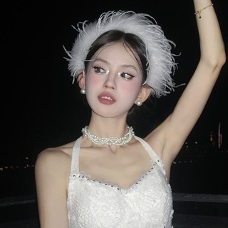 Marset Băng đô lông vũ thanh lịch Mũ mềm mại và thoải mái Phụ kiện tóc có thể điều chỉnh cho phụ nữ và bé gái