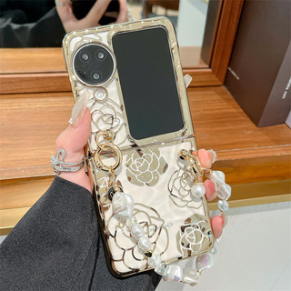 Ốp điện thoại gấp cho Oppo Find N2 N3 Flip Mạ điện xếp li vòng tay hoa hồng vỏ điện thoại tpu cứng