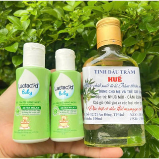 Combo 3 món gồm : 1 Chai Dầu tràm Huế chai 100ml (Hàng khuyến mãi)+ 2 Chai sữa tắm cho bé Lac ta cyd 60ml