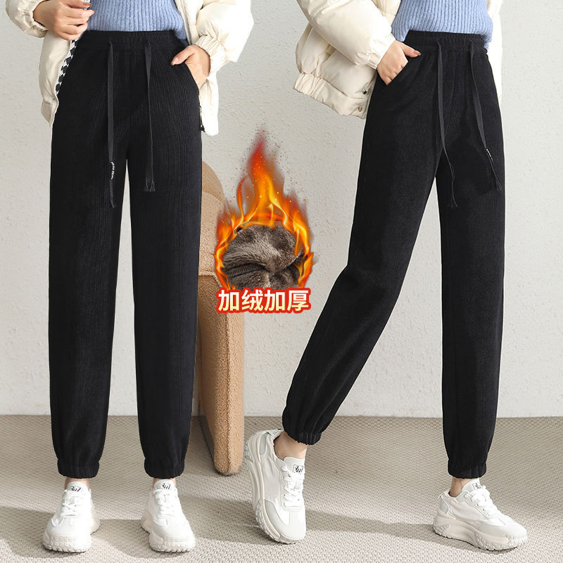 Quần màu đỏ quần giáng sinh nữ cỡ lớn 2024 thu đông mẫu mới lót nhung dày dặn quần thường ngày