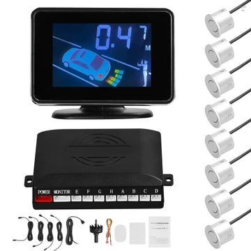 Cảm biến đỗ xe ô tô Hệ thống radar đảo chiều Hỗ trợ phía trước & phía sau Cảnh báo âm thanh / Buzzer / Tắt tiếng với 8 cảm biến đỗ xe Phát hiện khoảng cách LCD Hiển thị khoảng cách Âm lượng có thể điề