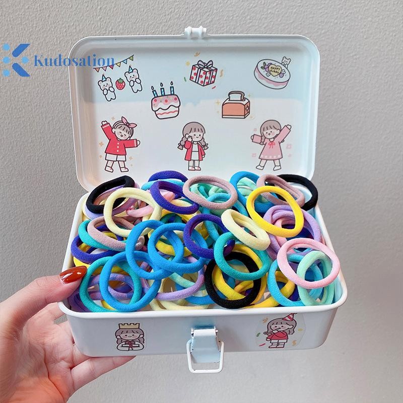 Kudosation 50 Cái / bộ Dây Buộc Tóc Co Giãn Bé Gái Phụ Kiện Tóc Nhiều Màu Sắc Nylon Trẻ Em Scrunchie Quà Tặng