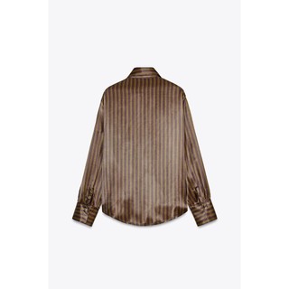 Áo Sơ mi Zara made in Morocco lụa nâu sọc và quần cùng bộ