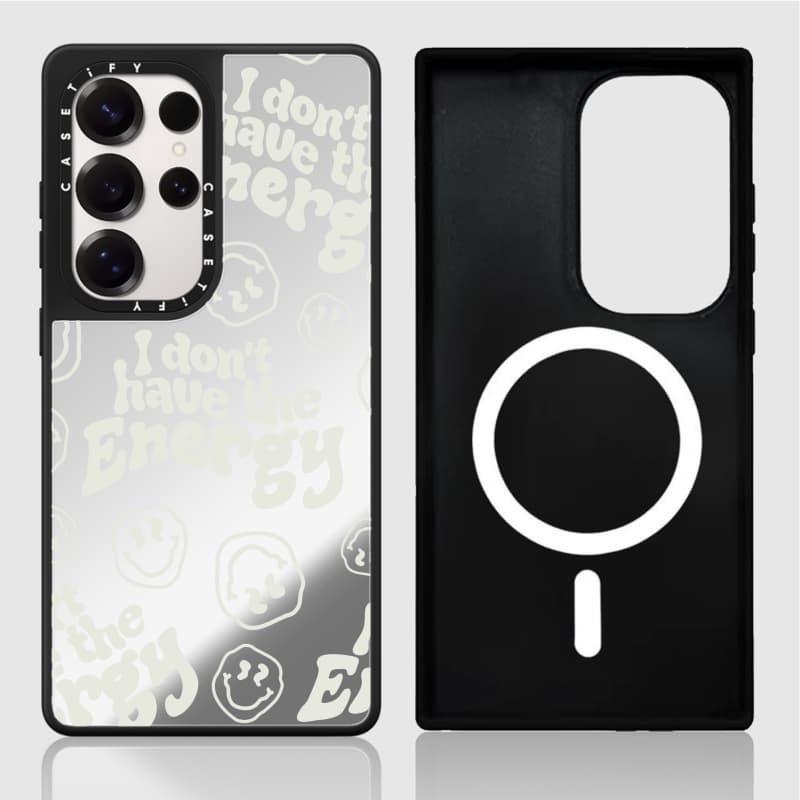 Casetify X Energy Case Matte Black & Sliver Mirror Vỏ hút từ tính Samsung Galaxy S23 S24 S25 Ultra Plus Mặt sau cứng có hộp khắc logo