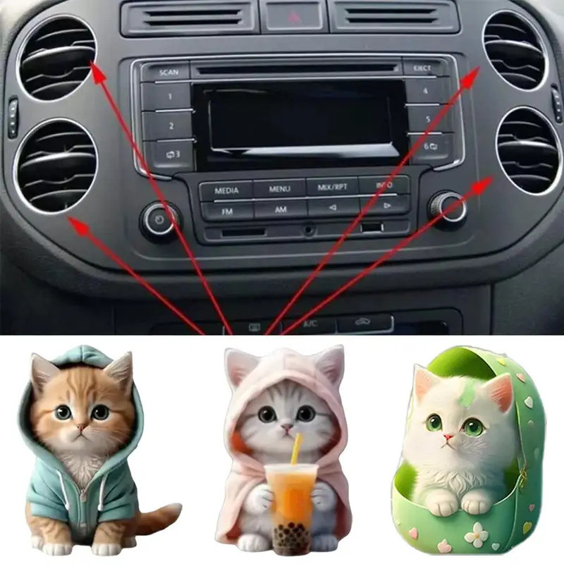 Hoạt Hình Dễ Thương Mèo Con Làm Mát Không Khí Ô Tô AC Lỗ Thông Hơi Kẹp Hương Thơm Khuếch Tán Ngộ nghĩnh Tự Động Trang Trí Nội Thất Nước Hoa Cho Nữ Bé Gái Phụ Kiện Xe Hơi