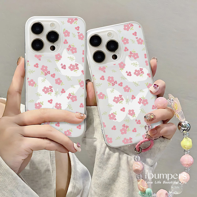 ibumpers Ốp Điện Thoại iPhone Hoa Anh Đào Màu Hồng Tươi Lãng Mạn Có Dây Buộc Dễ Thương Ốp Lưng Trong Suốt Nhám Mờ Chống Bẩn Chống Sốc Cho IPhone 16 15 14 12 13 11 Pro Max IP 7 8 Plus X XS XR
