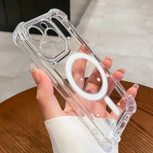 Ốp lưng điện thoại acrylic chống rơi từ tính Airbag cho iPhone 16 11 12 13 14 15 Pro Max Plus trong suốt
