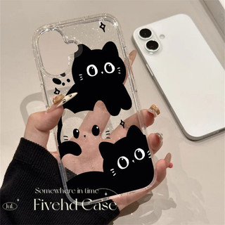 Ins Hàn Quốc Phim Hoạt Hình Mèo Đen Dễ Thương Cặp Đôi Bling Vỏ Sáng Tạo Cho iPhone 11 16 16E 15 14 13 12 Pro Xs Max XR X 7 8 Plus SE HD Ốp Lưng Điện Thoại Bảo Vệ Lấp Lánh Vỏ