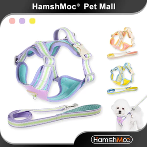 HamshMoc Bộ dây nịt và dây xích cho chó bền bỉ Dây đeo ngực thú cưng mềm có thể điều chỉnh Dây dẫn thú cưng chống đầy đặn cho chó đi bộ ngoài trời