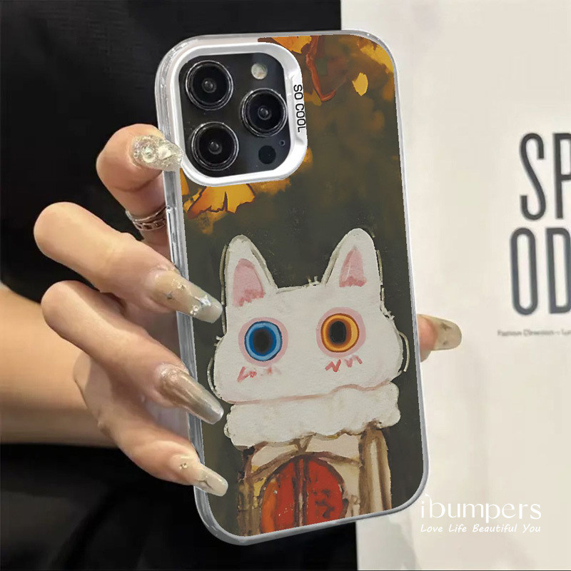 ibumpers Ốp Điện Thoại iPhone Văn Học Retro Cặp Đôi Họa Tiết Mèo Cho IPhone 16 15 14 12 13 11 Pro Max Ốp Lưng IMD Cứng Và Nhẵn