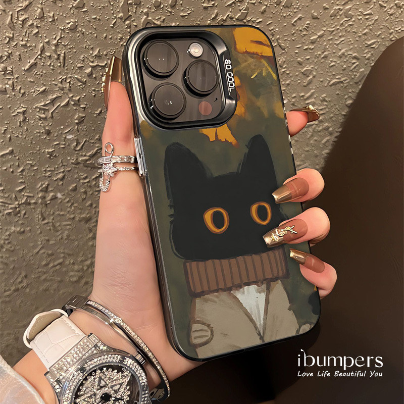 ibumpers Ốp Điện Thoại iPhone Văn Học Retro Cặp Đôi Họa Tiết Mèo Cho IPhone 16 15 14 12 13 11 Pro Max Ốp Lưng IMD Cứng Và Nhẵn