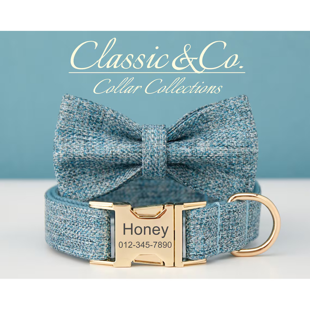 Vòng cổ chó tùy chỉnh có tên, Vòng cổ chó Tweed Farbric, Thẻ chó có khắc tên, Bộ cổ chó và dây xích, Thẻ thú cưng miễn phí