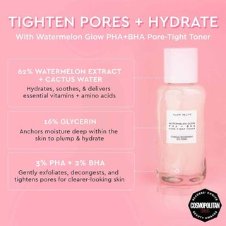 Glow Recipe Watermelon Glow PHA + BHA Pore-Tight Toner 40ml Moisturize Gentle