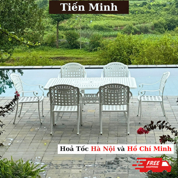 Bộ bàn ghế sân vườn ngoài trời HCN Bộ bàn ghế ban công ngoài trời nhôm đúc Bàn ghế ngoài trời - BO12