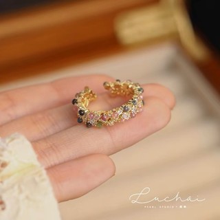Nhẫn Nhiều Màu Sắc Tourmaline Zircon Nhẫn Có Thể Điều Chỉnh Cho Nữ Vòng Chỉ Tay Ngũ Sắc Vintage Niche Thiết Kế Tinh Tế Đa Năng Chỉ Số Nhẫn