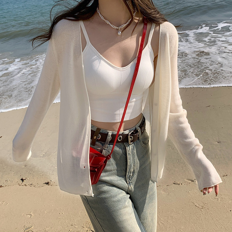 Áo len Cardigan màu trơn giản dị đơn giản phong cách mới mùa hè dành cho nữ 250423