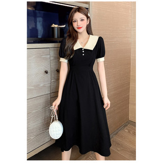 Váy đen nhỏ kiểu Pháp retro thanh lịch ôm sát eo với cổ búp bê